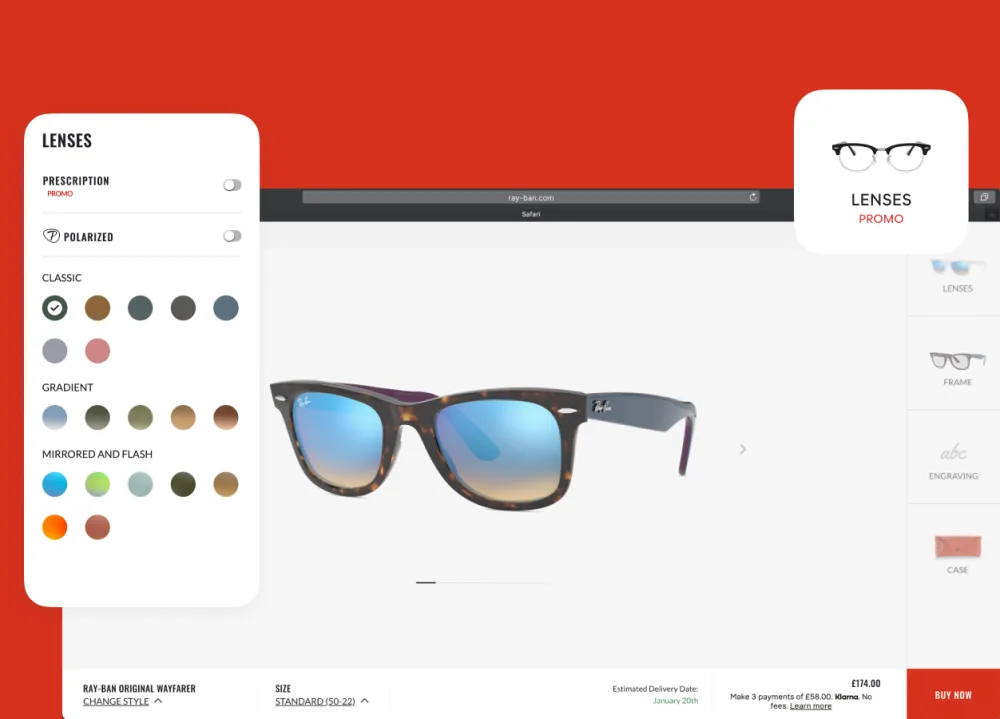 Ray-Ban Glasses in the customize experience